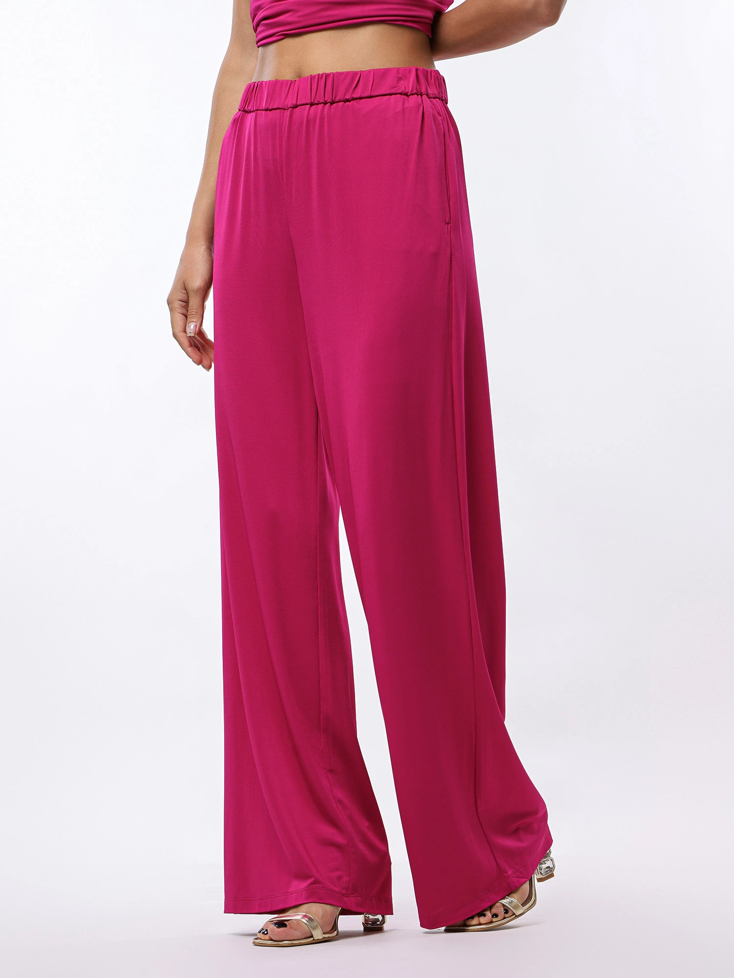 Брюки трикотажные цвета фуксии с эластичным поясом